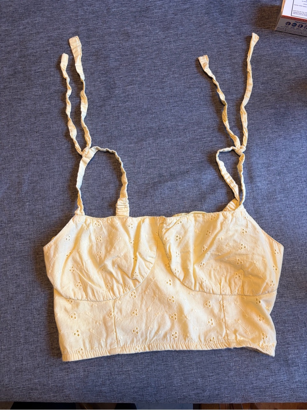 Japna Pale Yellow Eyelet Tie-Strap Camisole